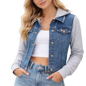Levi’s Denim Jacket Hoodie Hybrid XS Gray Sleeve Trucker Jean Jacket